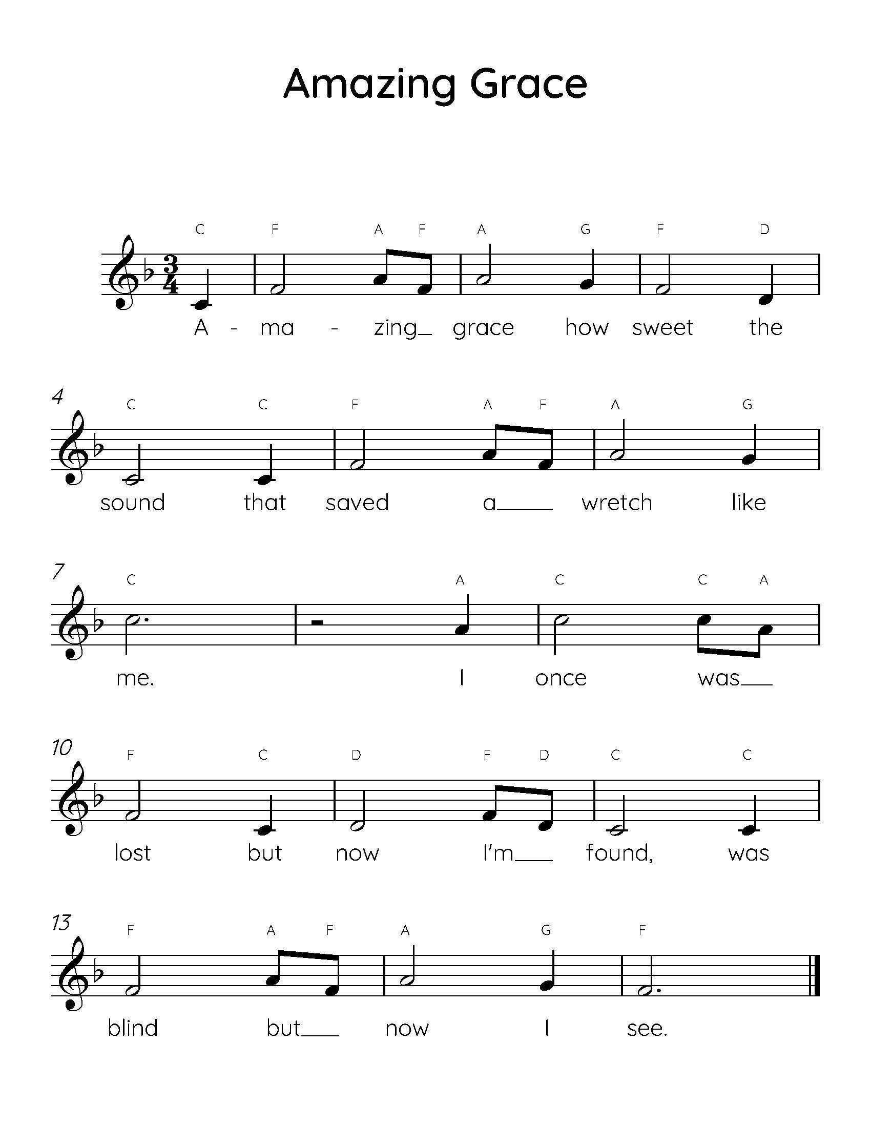 Amazing Grace Piano Sheet