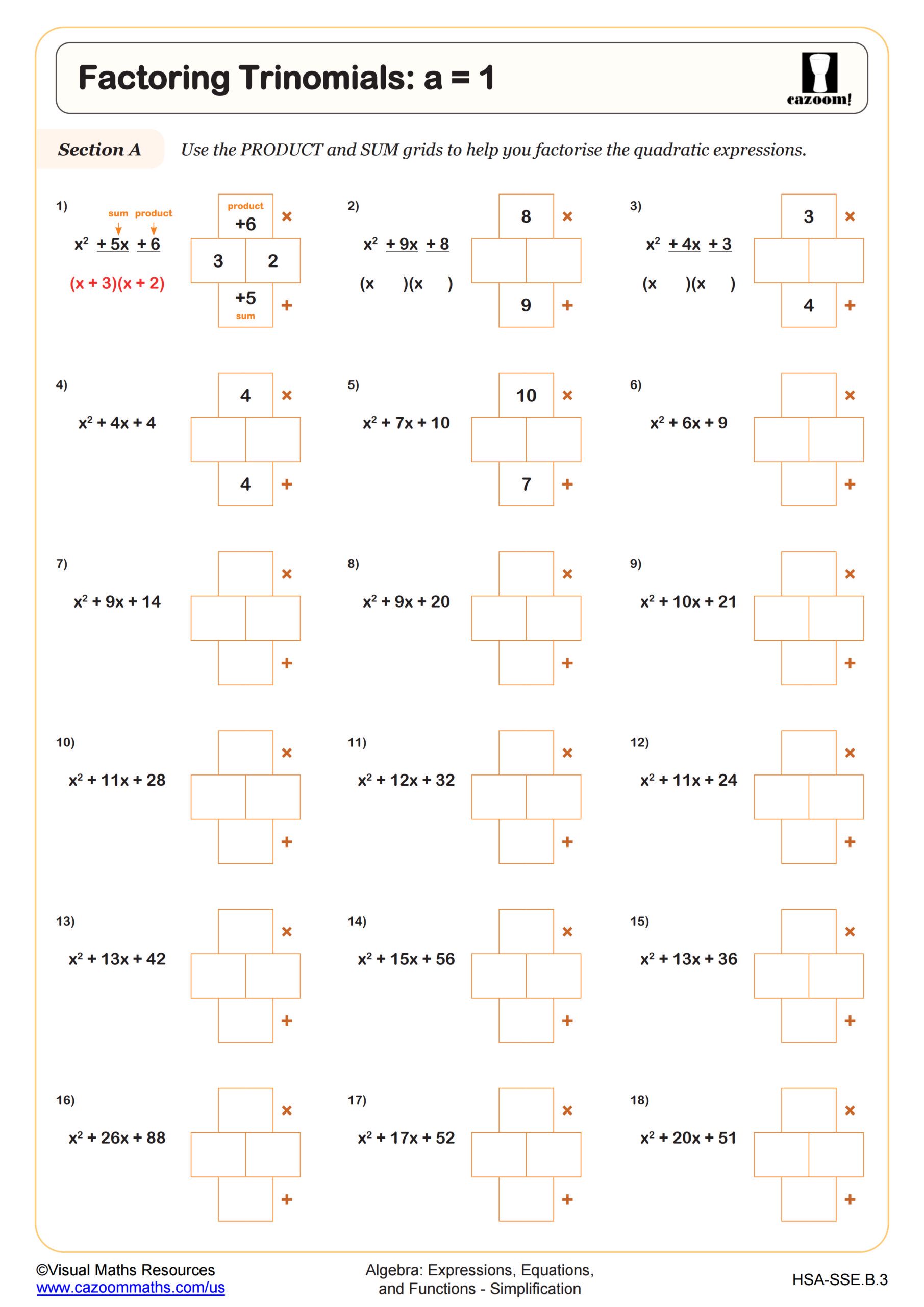 Factoring Sheet 1 100